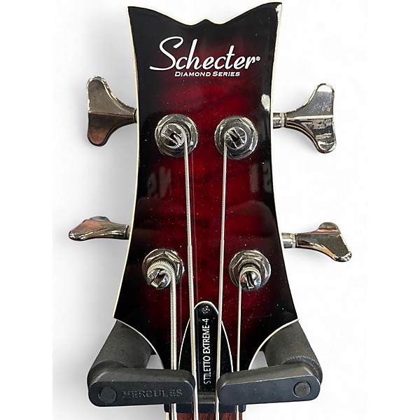 Used Schecter Guitar Research Stiletto Extreme 4 String Red Electric Bass Guitar
