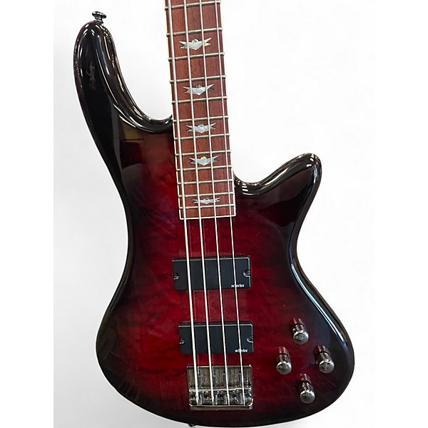 Used Schecter Guitar Research Stiletto Extreme 4 String Red Electric Bass Guitar