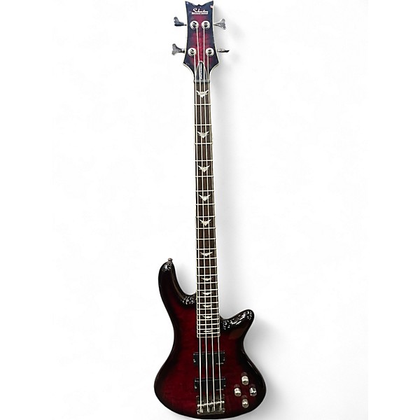 Used Schecter Guitar Research Stiletto Extreme 4 String Crimson Red Burst Electric Bass Guitar
