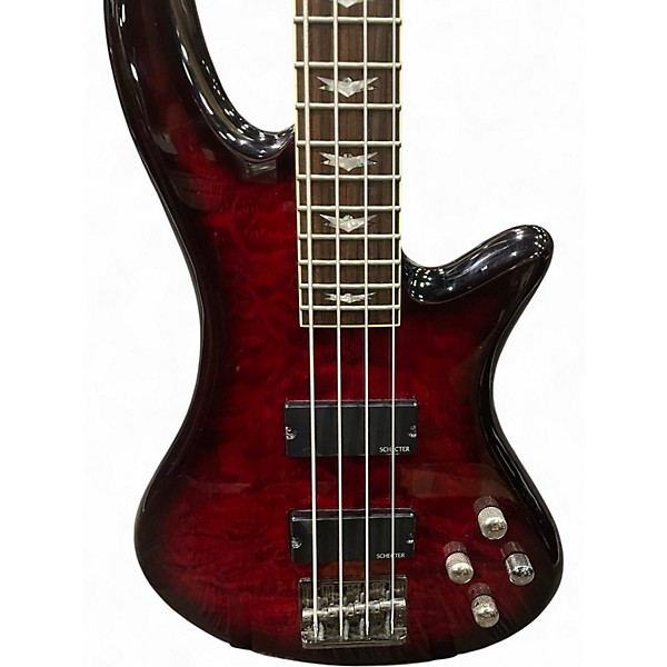 Used Schecter Guitar Research Stiletto Extreme 4 String Crimson Red Burst Electric Bass Guitar