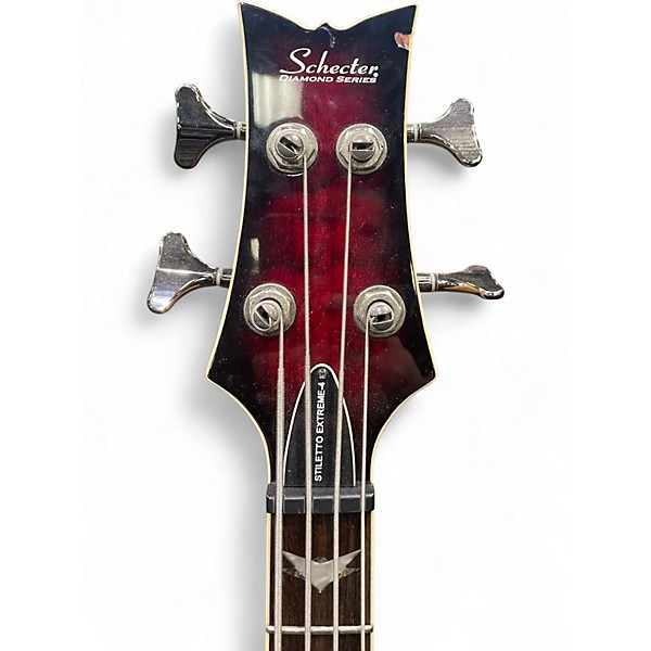 Used Schecter Guitar Research Stiletto Extreme 4 String Crimson Red Burst Electric Bass Guitar