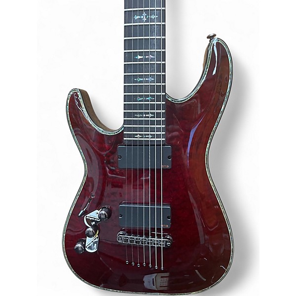 Used Schecter Guitar Research Diamond Series Hellraiser Left Handed Red Solid Body Electric Guitar