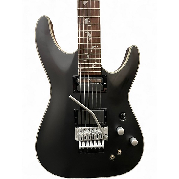 Used Schecter Guitar Research Damien Platinum With Floyd Rose and Sustainiac Satin Black Solid Body Electric Guitar