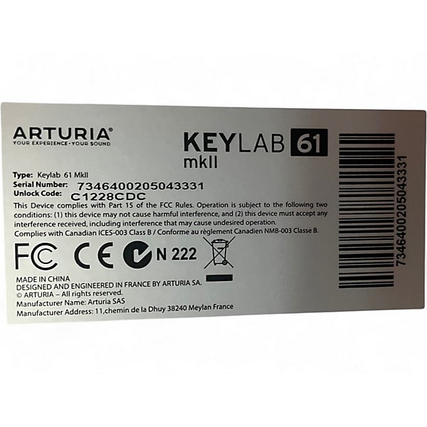 Used Arturia Keylab MKII 61 Key MIDI Controller