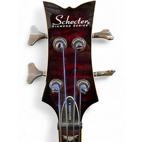 Used Schecter Guitar Research Stiletto Extreme 4 String Maroon Electric Bass Guitar
