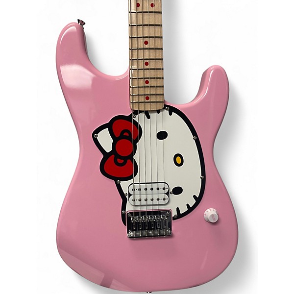Used Squier Hello Kitty Stratocaster Single Hum Pink With Kitty Pickguard Pink Solid Body Electric Guitar