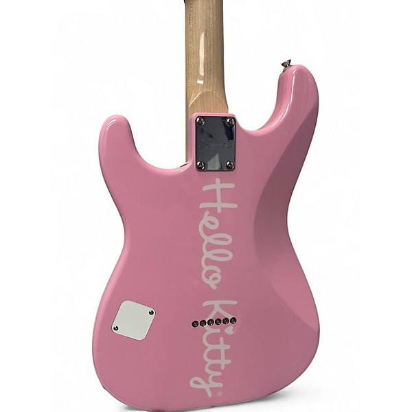 Used Squier Hello Kitty Stratocaster Single Hum Pink With Kitty Pickguard Pink Solid Body Electric Guitar