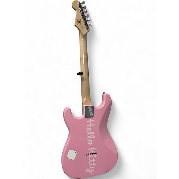 Used Squier Hello Kitty Stratocaster Single Hum Pink With Kitty Pickguard Pink Solid Body Electric Guitar