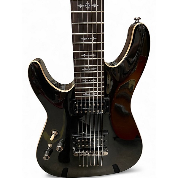 Used Schecter Guitar Research Omen 7 Left Handed Black Solid Body Electric Guitar