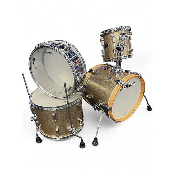 Used SONOR 4 Piece aq2 gold sparkle Drum Kit