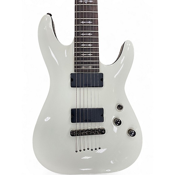 Used Schecter Guitar Research Demon 7 String White Solid Body Electric Guitar