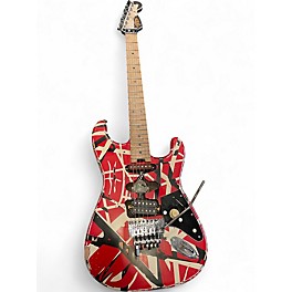 Used EVH Striped Series Frankie Red with Black and White Stripes Solid Body Electric Guitar