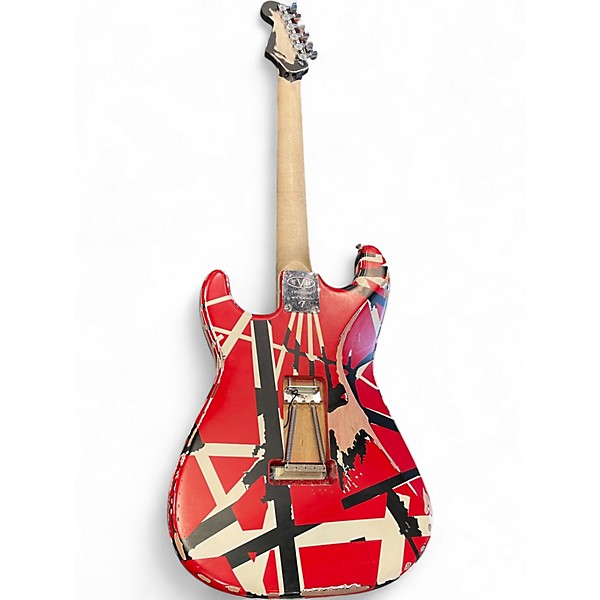 Used EVH Striped Series Frankie Red with Black and White Stripes Solid Body Electric Guitar