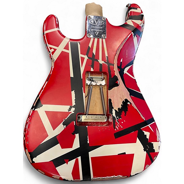Used EVH Striped Series Frankie Red with Black and White Stripes Solid Body Electric Guitar