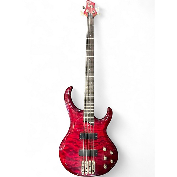 Used Ibanez BTB400QM Transparent Red Electric Bass Guitar