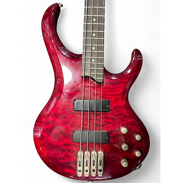 Used Ibanez BTB400QM Transparent Red Electric Bass Guitar