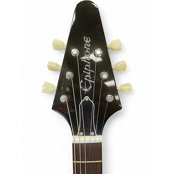 Used Epiphone 1958 Korina Flying V Black Solid Body Electric Guitar