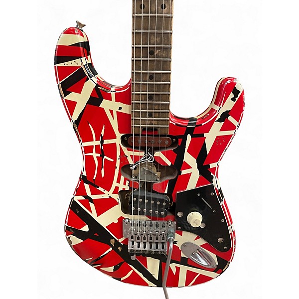 Used EVH Striped Series Frankie Red with Black and White Stripes RELIC Solid Body Electric Guitar