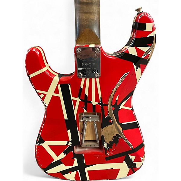 Used EVH Striped Series Frankie Red with Black and White Stripes RELIC Solid Body Electric Guitar