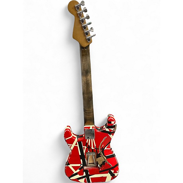 Used EVH Striped Series Frankie Red with Black and White Stripes RELIC Solid Body Electric Guitar