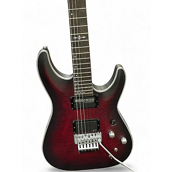 Used Schecter Guitar Research C1 Floyd Rose Platinum Satin Crimson Red Burst Solid Body Electric Guitar
