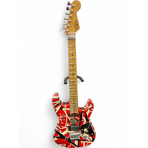 Used EVH Striped Series Frankie Red with Black Stripes Solid Body Electric Guitar
