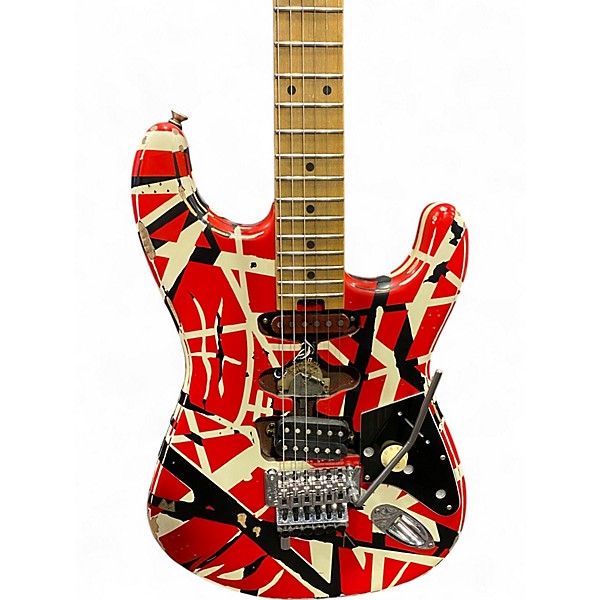 Used EVH Striped Series Frankie Red with Black Stripes Solid Body Electric Guitar