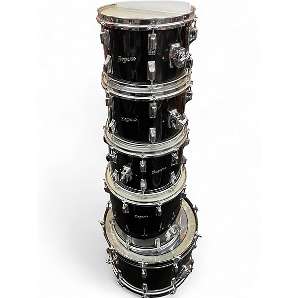 Vintage 1970s Rogers 5 Piece Classic Black Drum Kit