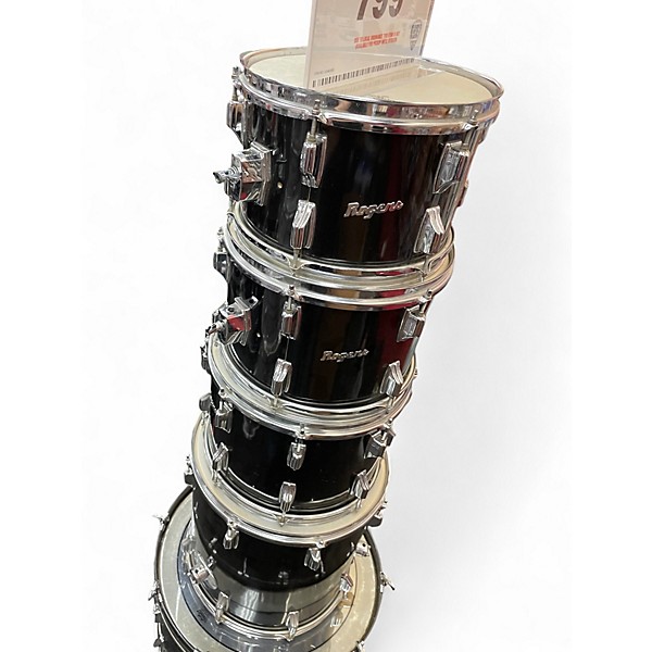 Vintage 1970s Rogers 5 Piece Classic Black Drum Kit