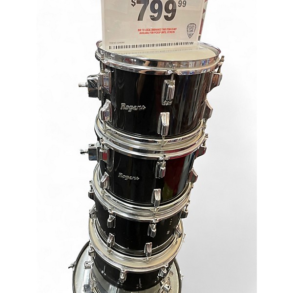 Vintage 1970s Rogers 5 Piece Classic Black Drum Kit