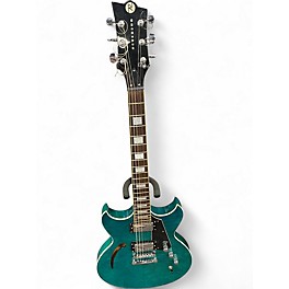 Used Reverend Manta Ray Flametop Turquoise Hollow Body Electric Guitar