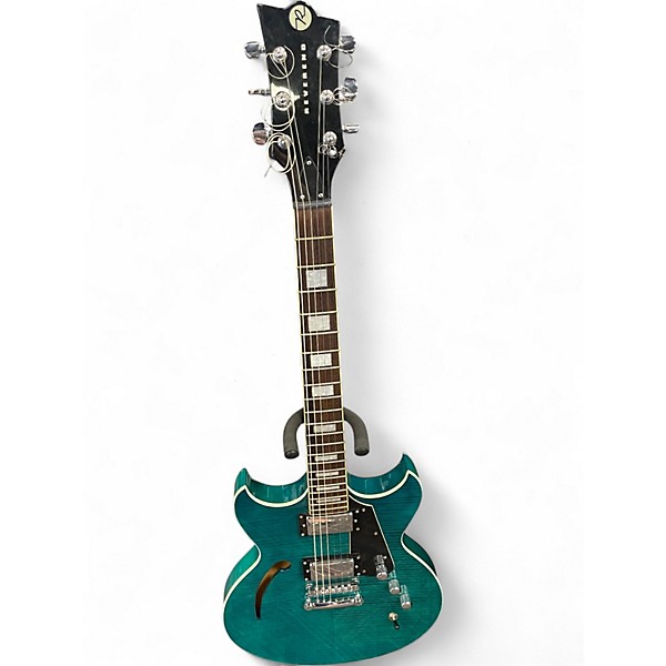 Used Reverend Manta Ray Flametop Turquoise Hollow Body Electric Guitar