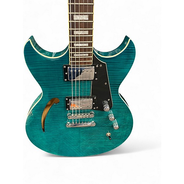 Used Reverend Manta Ray Flametop Turquoise Hollow Body Electric Guitar