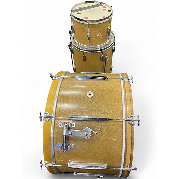 Vintage 1949 Ludwig 3 Piece 1949 DRUM KIT WHITE OVAL ELKHART BADGES GOLD SPARKLE Drum Kit