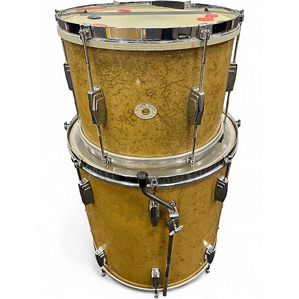 Vintage 1949 Ludwig 3 Piece 1949 DRUM KIT WHITE OVAL ELKHART BADGES GOLD SPARKLE Drum Kit
