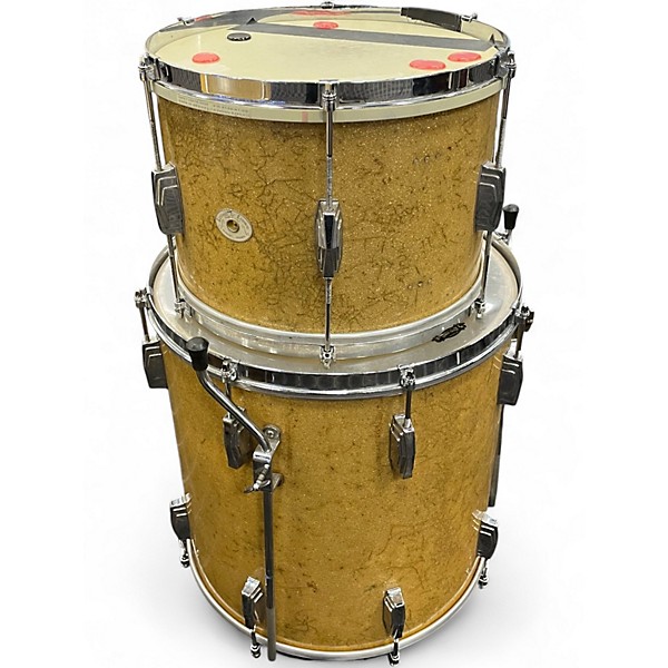 Vintage 1949 Ludwig 3 Piece 1949 DRUM KIT WHITE OVAL ELKHART BADGES GOLD SPARKLE Drum Kit