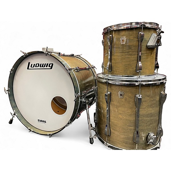 Used Ludwig 3 Piece 80s Keystone Emerald Gloss Natural Drum Kit