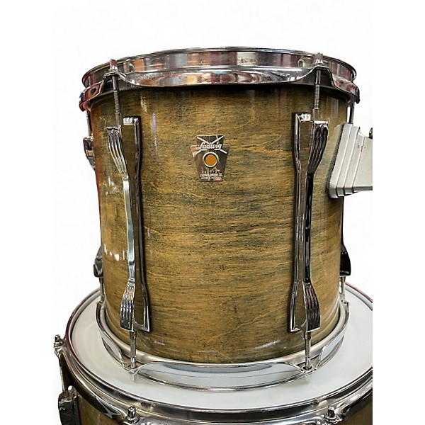 Used Ludwig 3 Piece 80s Keystone Emerald Gloss Natural Drum Kit