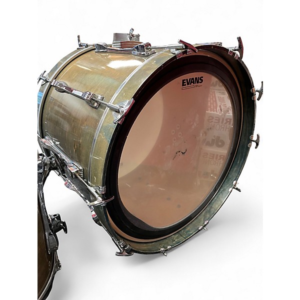 Used Ludwig 3 Piece 80s Keystone Emerald Gloss Natural Drum Kit