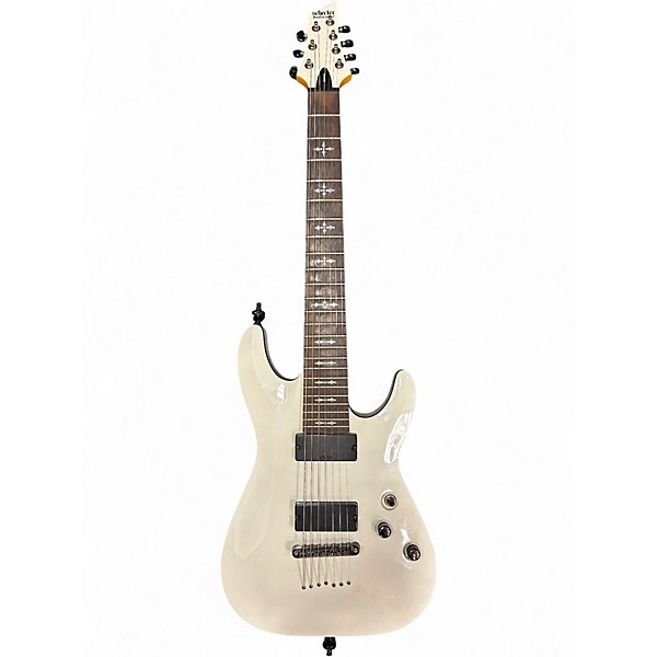 Used Schecter Guitar Research Demon 7 String White Solid Body Electric Guitar