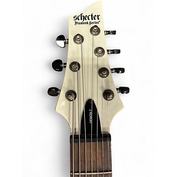 Used Schecter Guitar Research Demon 7 String White Solid Body Electric Guitar