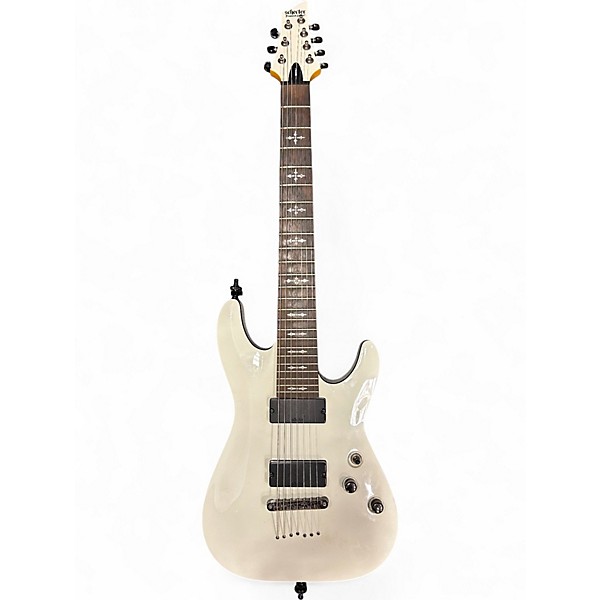 Used Schecter Guitar Research Demon 7 String White Solid Body Electric Guitar