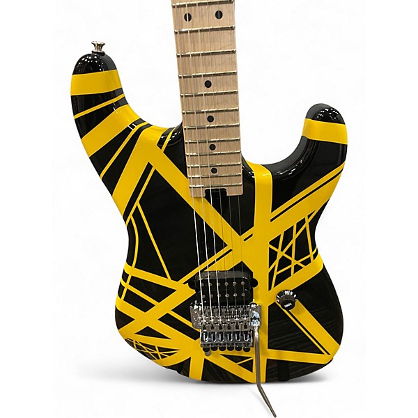 Used EVH Striped Series Electric Guitar Black Yellow Stripes Solid Body Electric Guitar