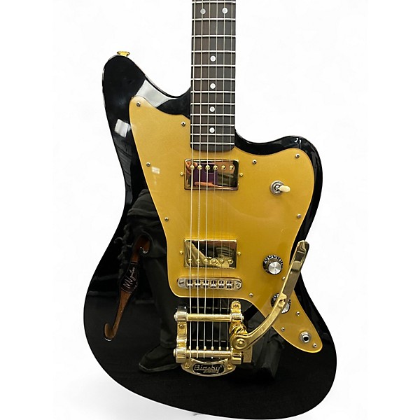 Used Mv Guitars J CUSTOM Black and Gold Hollow Body Electric Guitar