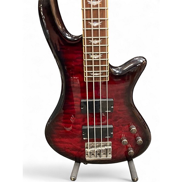 Used Schecter Guitar Research Stiletto Extreme 4 String Trans Crimson Red Electric Bass Guitar