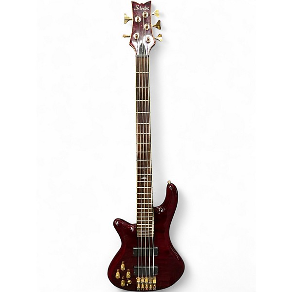 Used Schecter Guitar Research Stiletto Elite 5 String Left Handed Cherry Electric Bass Guitar