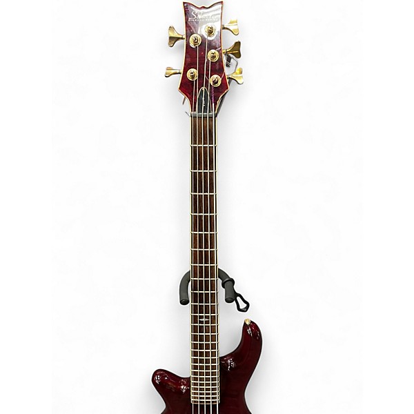 Used Schecter Guitar Research Stiletto Elite 5 String Left Handed Cherry Electric Bass Guitar
