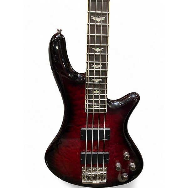Used Schecter Guitar Research Stiletto Extreme 4 String Trans Crimson Red Electric Bass Guitar