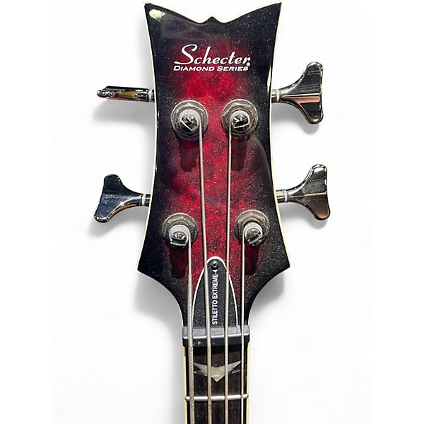 Used Schecter Guitar Research Stiletto Extreme 4 String Trans Crimson Red Electric Bass Guitar
