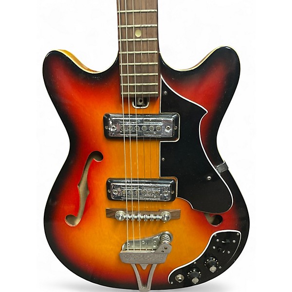 Used 1970s Unbranded DOUBLE CUT HOLLOW BODY 3 Color Sunburst Hollow Body Electric Guitar